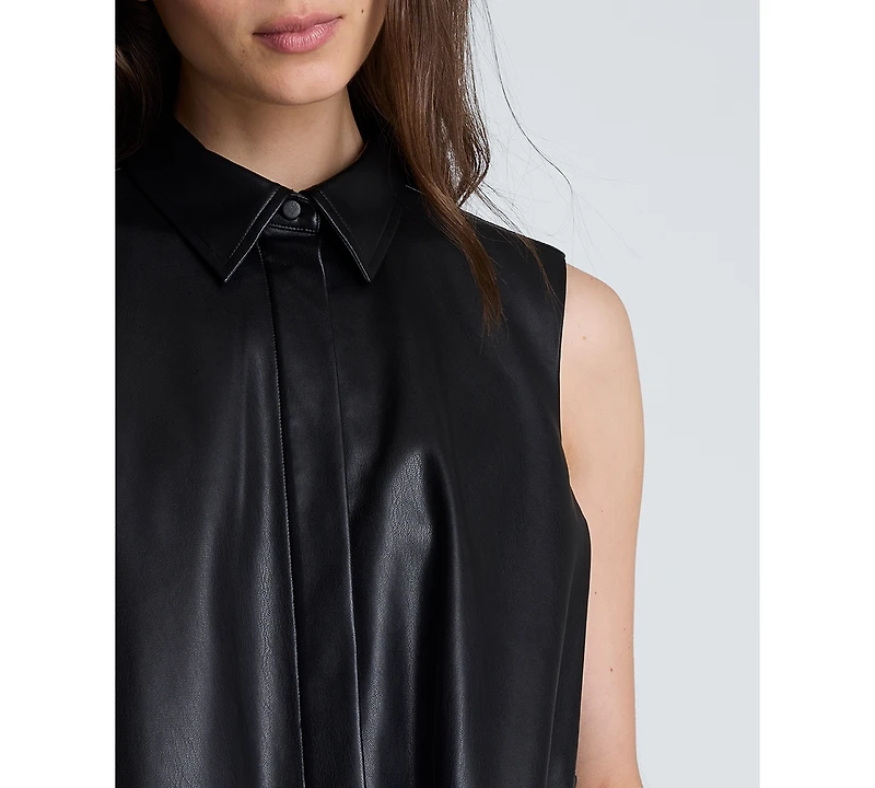 Kenneth Cole Women's Sleeveless Banded Collar Swing Mini Shirt Dress