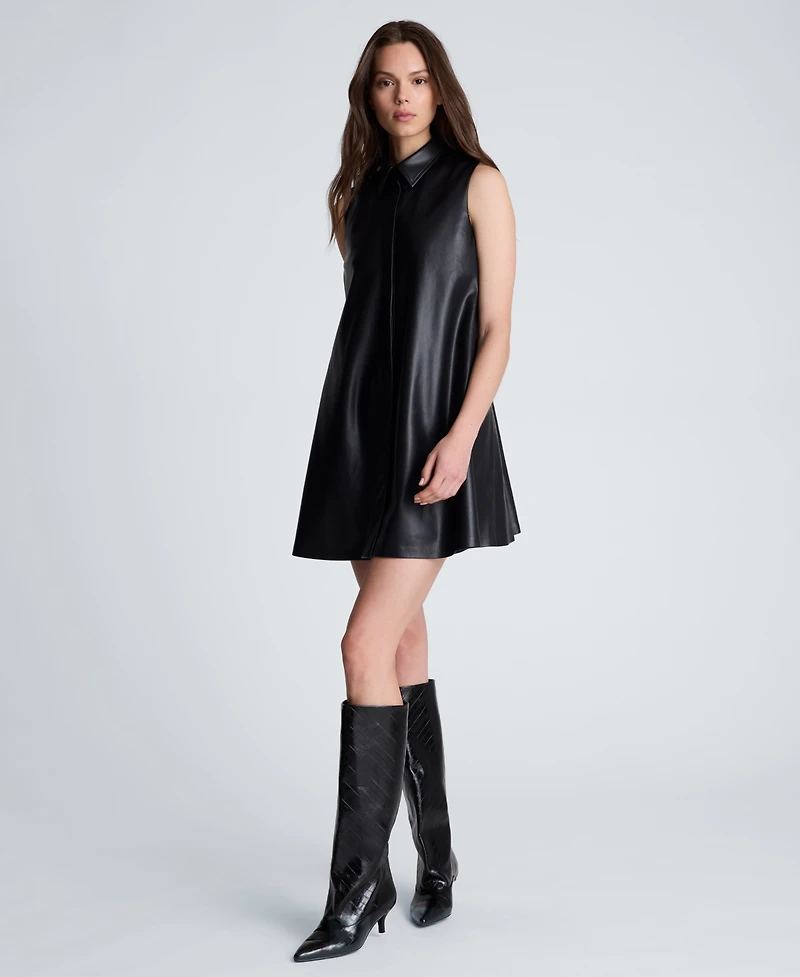 Kenneth Cole Women's Sleeveless Banded Collar Swing Mini Shirt Dress