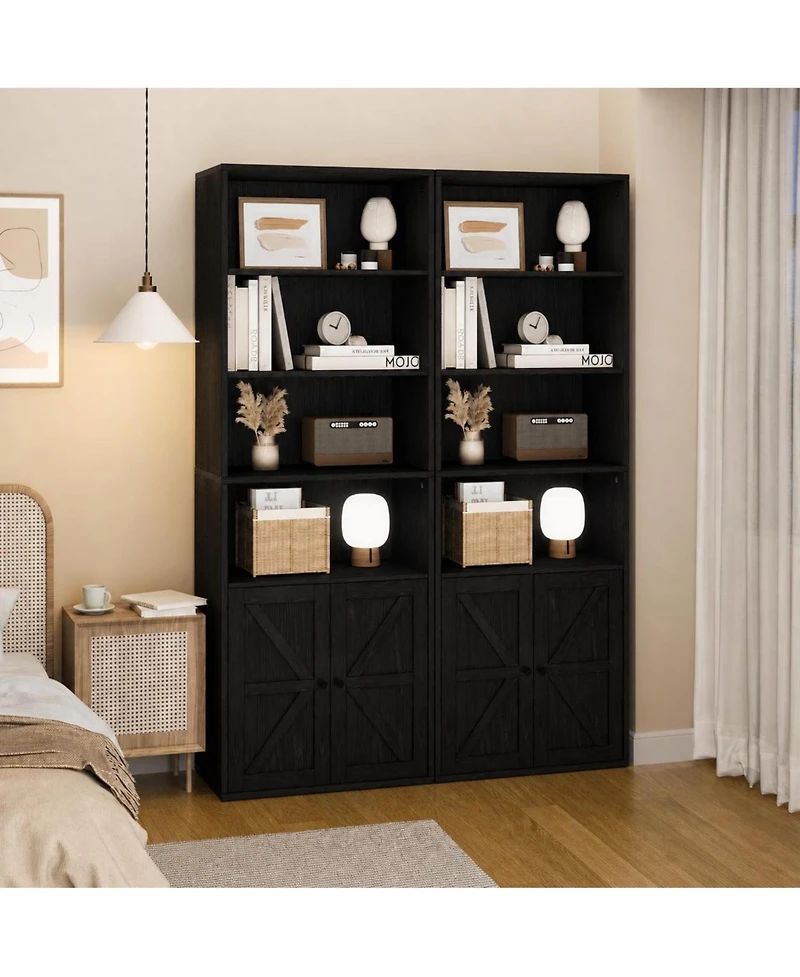 homfan Set of 2 Industrial Bookcase with Doors 71.4" Tall Bookshelf with Storage Shelves for Living Room, Bedroom or Office
