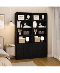 homfan Set of 2 Industrial Bookcase with Doors 71.4" Tall Bookshelf with Storage Shelves for Living Room, Bedroom or Office