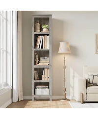 homfan 71" Farmhouse Bookshelf 5-Tier Tall Bookcase with Adjustable Shelves and Wooden Legs for Living Room
