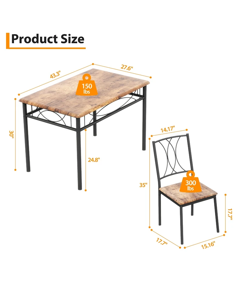 homfan Engineered Wood and Steel Dining Set, Ergonomic Padded Chairs, Space-Saving Easy-Clean Home Kitchen Furniture