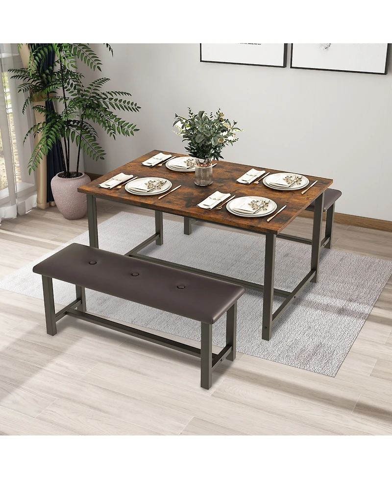 homfan 3-Piece Space-Saving Dining Set, Tufted Cushioned Bench Combo, Reinforced Frame Multi-Purpose Home Kitchen Furniture