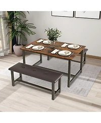 homfan 3-Piece Space-Saving Dining Set, Tufted Cushioned Bench Combo, Reinforced Frame Multi-Purpose Home Kitchen Furniture