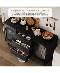 homfan 52.7'' Buffet Cabinet with 2 Fluted Glass Doors, 3 Drawers and Adjustable Shelves, Storage Sideboard for Kitchen, Dining Room or Living Room