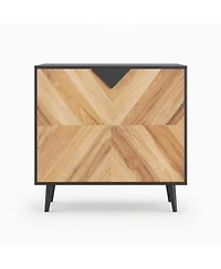 homfan Sideboard Buffet Cabinet with Herringbone Pattern, Walnut Wood Grain, Freestanding Storage for Dining Room