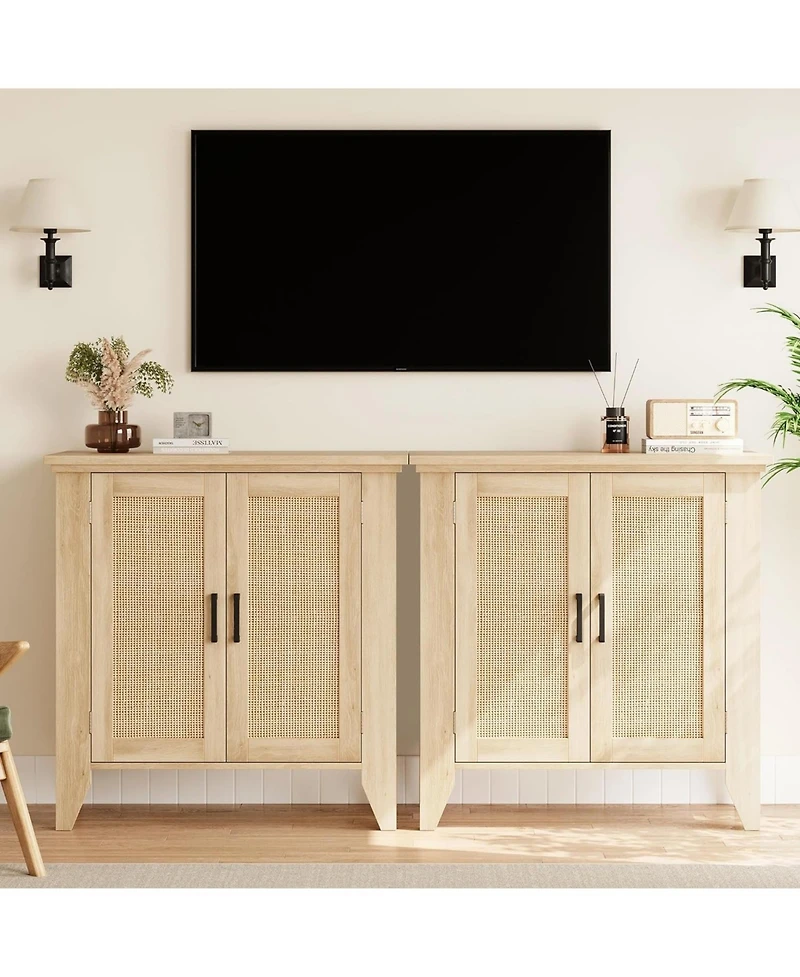 homfan 2 Piece 30" Wood Color Rattan Sideboard