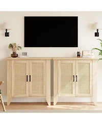homfan 2 Piece 30" Wood Color Rattan Sideboard