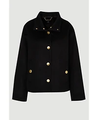 Karen Millen Women's Brushed Wool Funnel Neck Tailored Coat