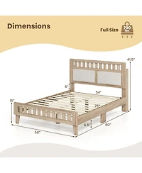 Slickblue Mid-Century Modern Bed Frame with Wood Base and Upholstered Headboard