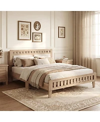 Slickblue Wood Queen Bed Frame with Padded Upholstered Headboard for Bedroom