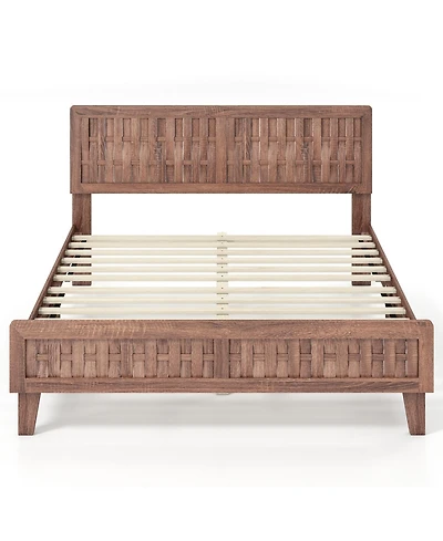 Slickblue Queen Size Bed Frame with Woven Headboard, Mid-Century Style Furniture