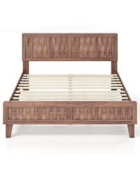 Slickblue Queen Size Bed Frame with Woven Headboard, Mid-Century Style Furniture