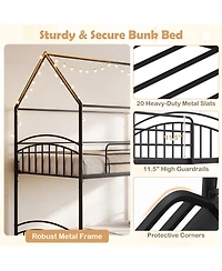 Slickblue House Bunk Bed Twin Over with Metal Slats and Sturdy Frame Design