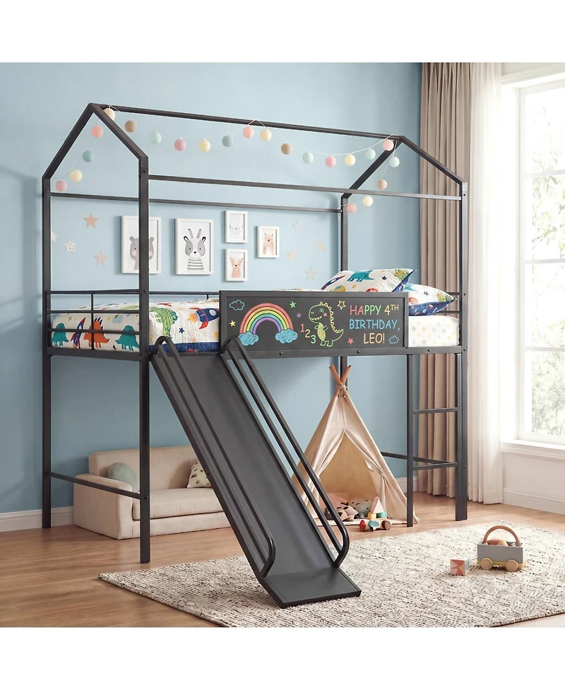 Slickblue Kids Loft Bed Twin with Ladder and Slide Playful Bedroom