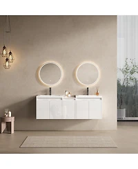 Sillysis 59 Inch Wall Mounted Double Bathroom Vanity with Resin Sinks, Soft Close Doors, Water-Resistant Cabinet, Side Storage