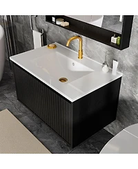 Sillysis 30 Inch Wall Mounted Bathroom Vanity with Large Soft Close Drawer, Integrated Ceramic Sink, Modern Floating Cabinet