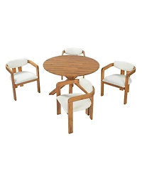 Asagikoiai 5 Piece Outdoor Acacia Wood Round Dining Set with Cushioned Chairs for Patio or Garden