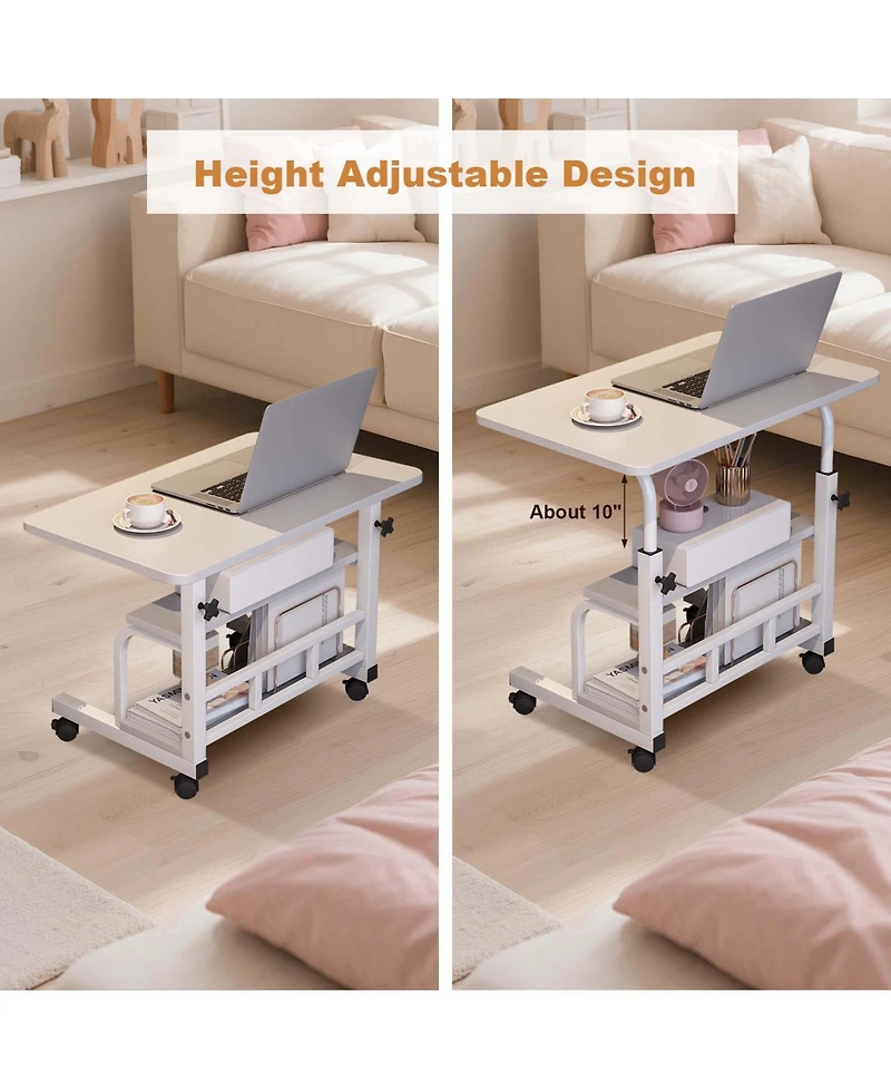 homfan Adjustable Height Mobile Standing Desk with Wheels - Compact Laptop Table with Storage Shelves - Ergonomic, Space-Saving Workstation