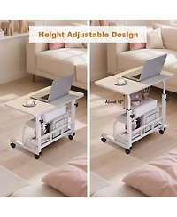 homfan Adjustable Height Mobile Standing Desk with Wheels - Compact Laptop Table with Storage Shelves - Ergonomic, Space-Saving Workstation