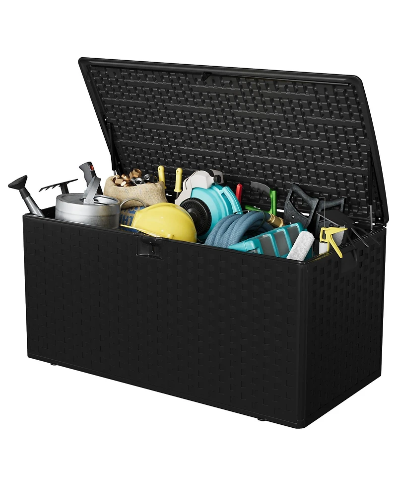 homfan 99 Gallon Lockable Waterproof Outdoor Storage Box - Durable Resin Deck for Patio, Lawn, Garden Large Capacity, Uv-Resistant Bin