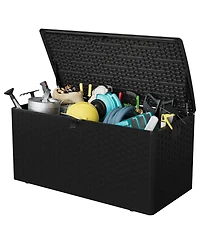 homfan 99 Gallon Lockable Waterproof Outdoor Storage Box - Durable Resin Deck for Patio, Lawn, Garden Large Capacity, Uv-Resistant Bin