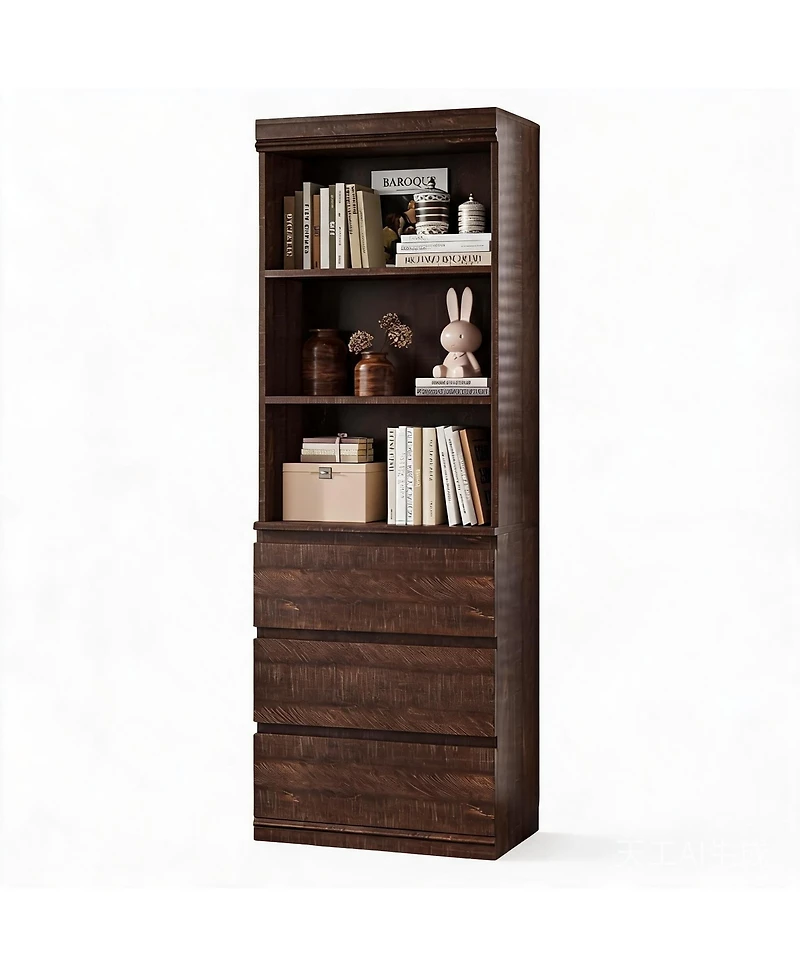 homfan 70" Tall Bookcase with 3 Drawers and 3 Open Shelves