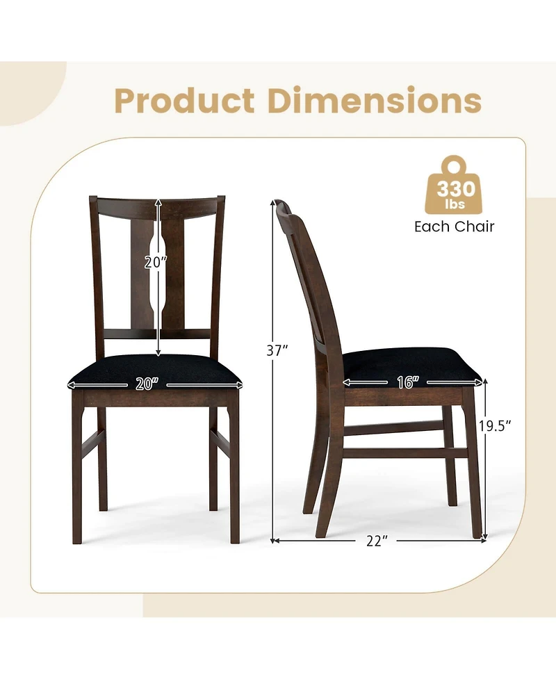 Costway Wooden Dining Chairs Fabric Upholstered Kitchen with High Curved Back