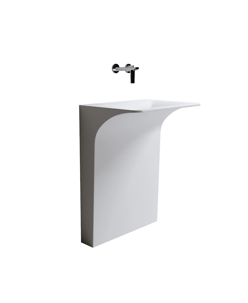 Midola Modern Wall-Mounted Solid Surface Pedestal Sink Bathroom Vanity, One-Piece Floating Bathroom Vessel Sink with Hidden Linear Drain