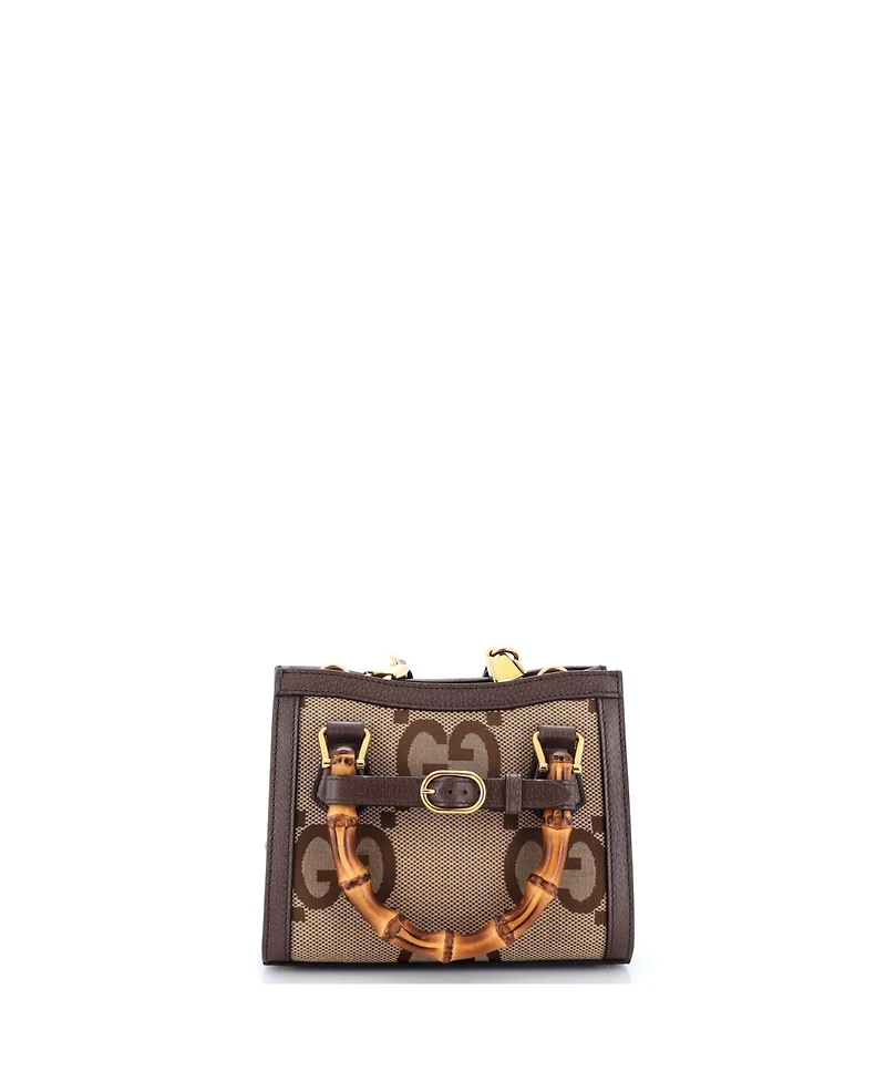Pre-Owned Gucci Mini Diana Nm Bamboo Handle Tote Jumbo Gg Canvas