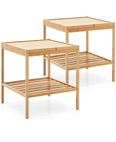 Costway 2 pieces 2-Tier Bedside End Table Bamboo Nightstand for Living Room Bedroom