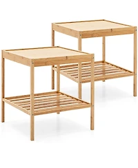 Costway 2 pieces 2-Tier Bedside End Table Bamboo Nightstand for Living Room Bedroom