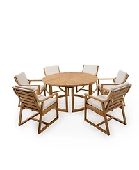 Asagikoiai 7 Piece Wooden Patio Dining Set with Umbrella Hole and Cushioned Chairs