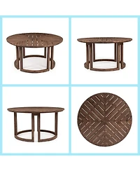 Asagikoiai 7 Piece Wooden Patio Dining Set with Umbrella Hole and Cushioned Chairs