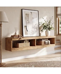 Tribesigns Solid Wood Floating Tv Stand:55" farmhouse wall mounted console. Media entertainment center for living room, bedroom, small space.