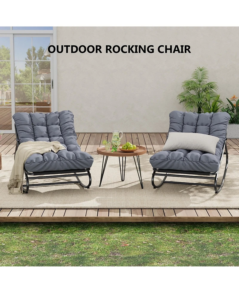 homfan Set of 2 Papasan Rocking Chairs, 30 Inch Oversized Egg Rocking Chair with 450 Lb Capacity for Patio or Living Room