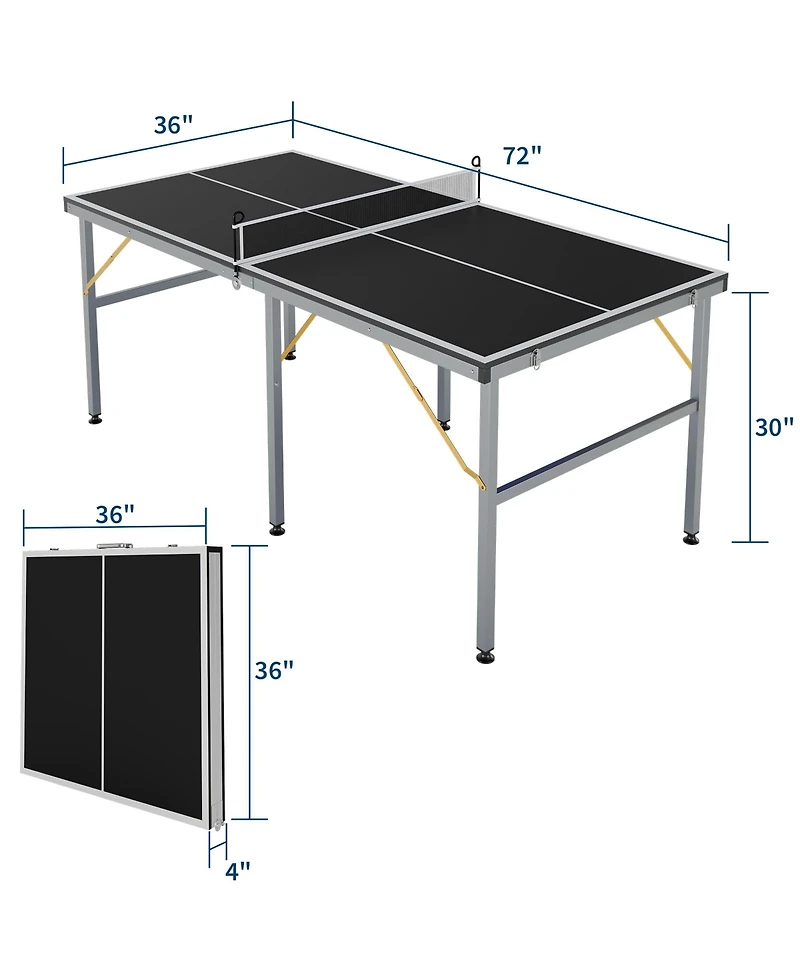 homfan Foldable Table Tennis with Engineered Wood Surface, Iron Frame Indoor Ping Pong for Home Game Room