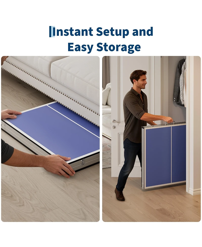 homfan Foldable Table Tennis with Engineered Wood Surface, Iron Frame Indoor Ping Pong for Home Game Room