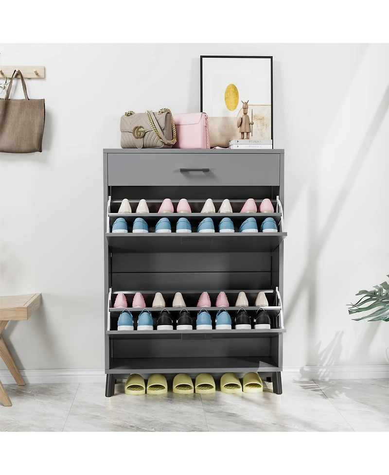 Clihome Shoe Storage Cabinet, Free Standing Organizer with 2 Flip Drawers, Hidden Rack
