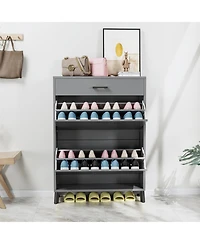 Clihome Shoe Storage Cabinet, Free Standing Organizer with 2 Flip Drawers, Hidden Rack