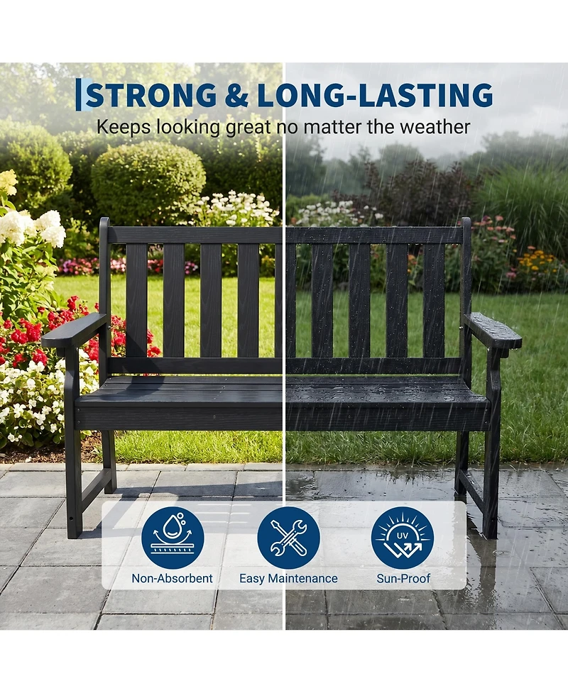 Gaomon Heavy Duty All-Weather Poly Lumber Outdoor Bench for 2, 800lb Capacity Durable Garden and Patio Seating Ideal Lawn, Backyard