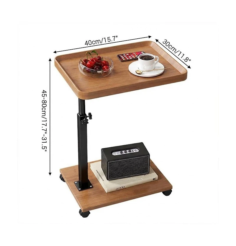gaomon C Shaped End Table with Wheels, 360degree(s)Swivel Sofa Side Table, Wooden Accent Tv Tray for Living Room and Bedroom, Small Places