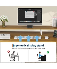 gaomon 63" L-Shaped Executive Desk with 4 File Drawers and Power Outlet – Corner Computer Desk with Monitor Stand, Home Office Desk