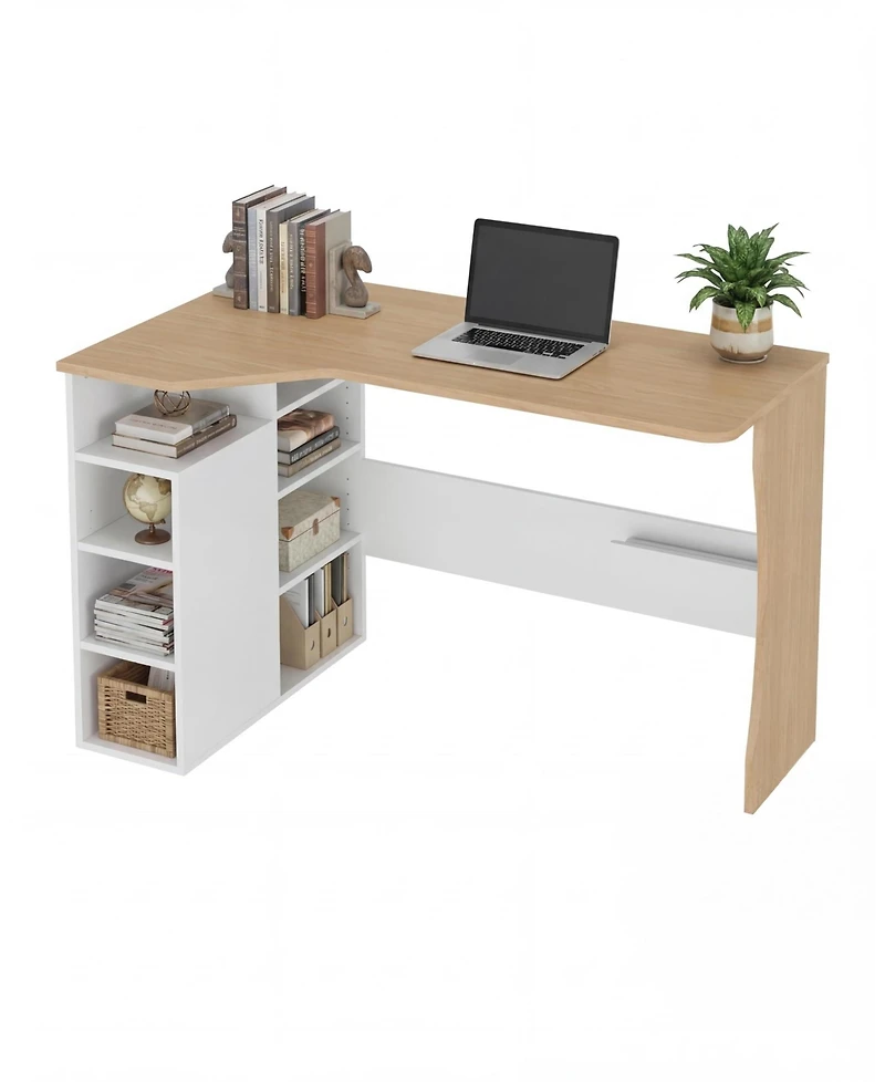 gaomon L Shaped Desk with Storage Shelves, Small Corner Desk for Small Spaces, Reversible Oak Wood Finish