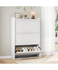 homfan Shoe Cabinet with 3 Flip Drawers - Hidden Wood Shoe Storage Cabinet for Entryway Hallway Living Room
