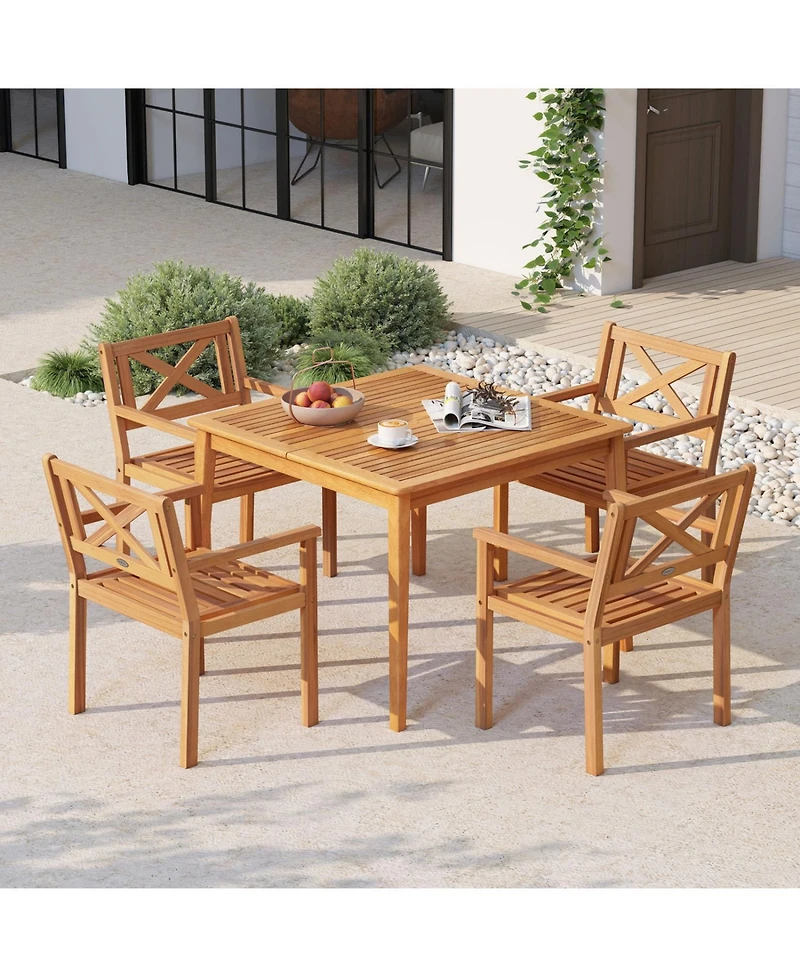 Slickblue Outdoor Acacia Wood Dining Chairs Set of 2 for Patio and Backyard-Teak Finish