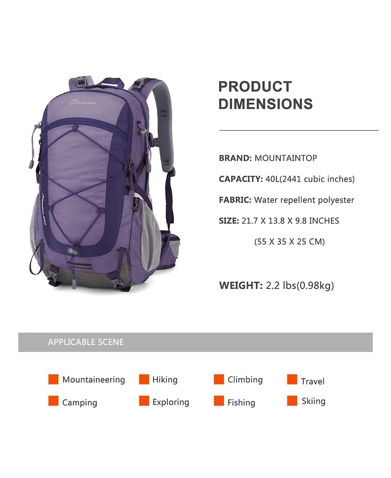 Mountaintop 40 Liter Hiking Backpack Lightweight Travel for Men Women Outdoor Backpacking Camping