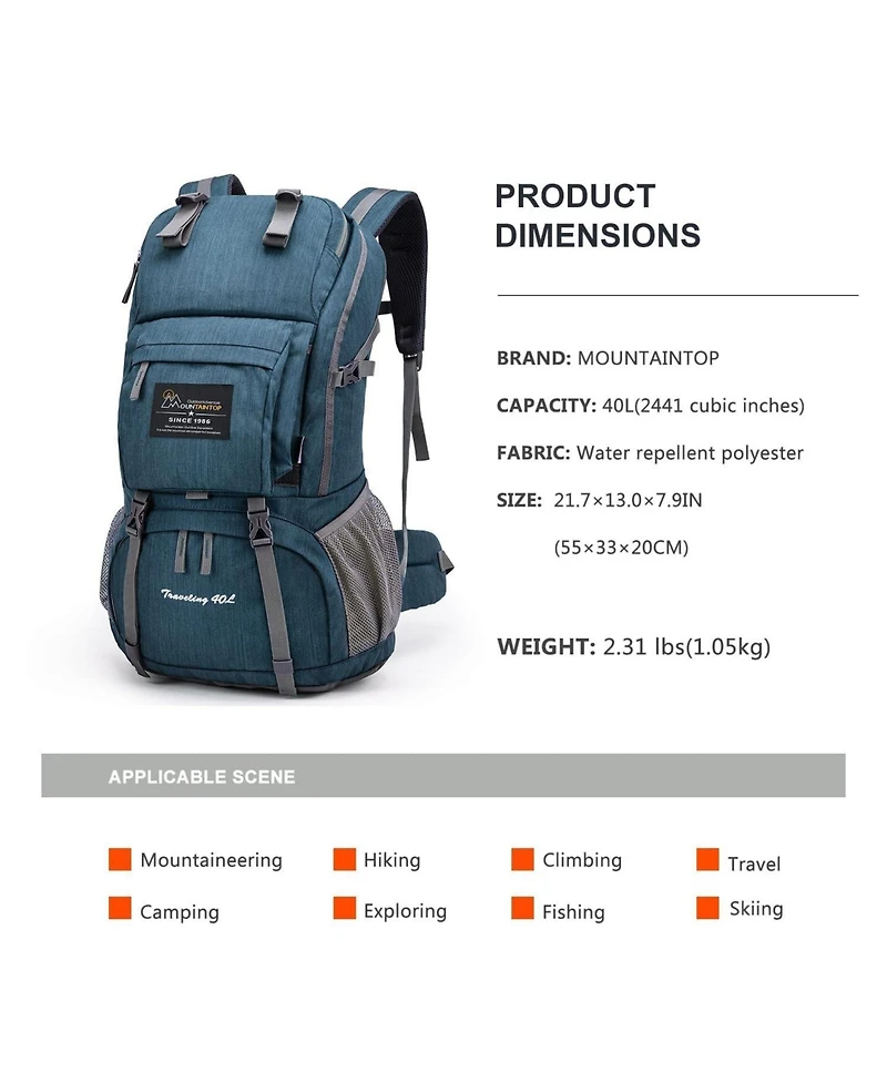 Mountaintop 40 Liter Hiking Backpack Lightweight Travel Backpack for Men and Women Outdoor Camping Backpacking