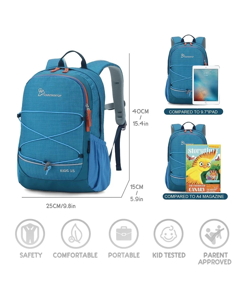 Mountaintop 15 liter Kids Backpack for 5 to 7 Year Olds Lightweight Kindergarten Hiking Backpack for Boys Girls