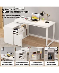 Homsee Corner Desk with Storage - L-Shaped Computer Table and Cabinet Combo Writing Desk with Drawer and Shelves